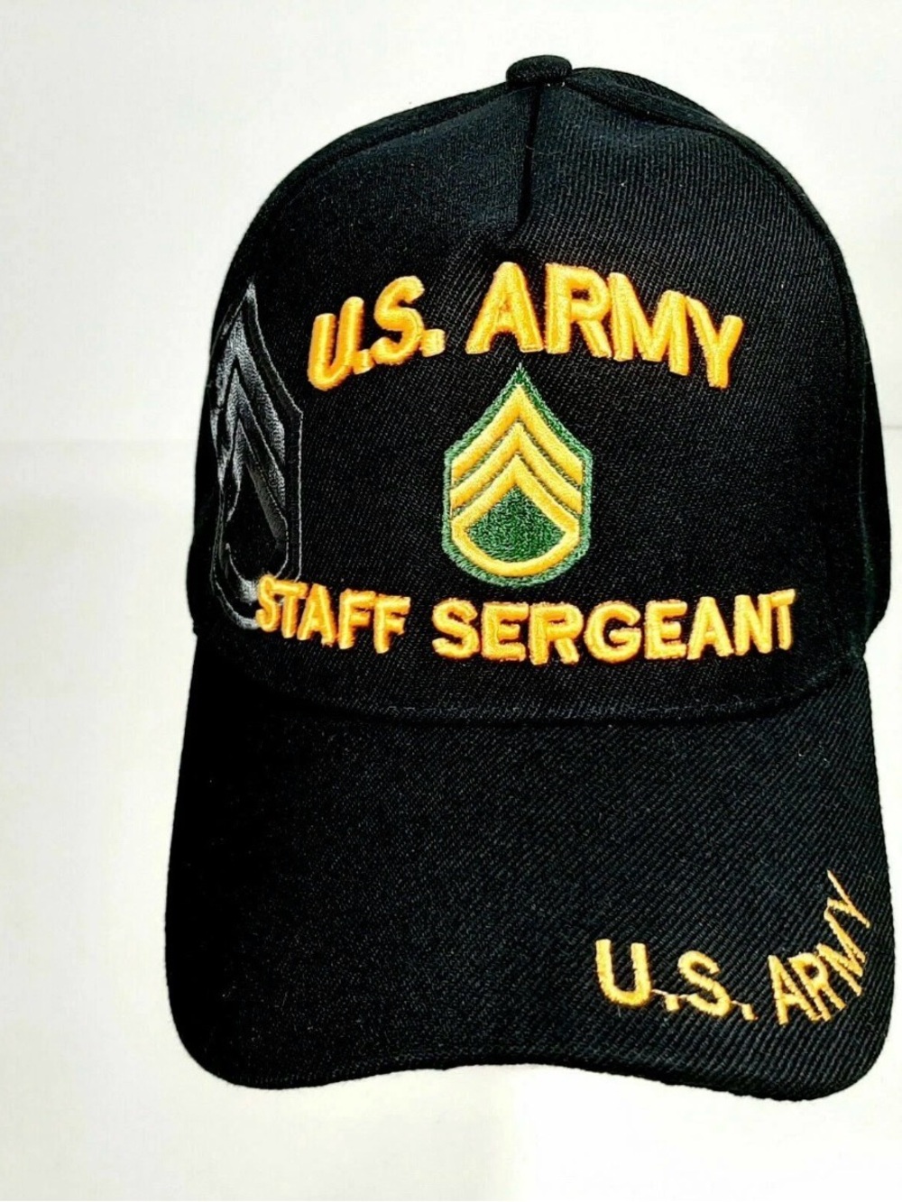 US Army Staff Sergeant Men's Ball Cap Hat Black Embroidered Acrylic